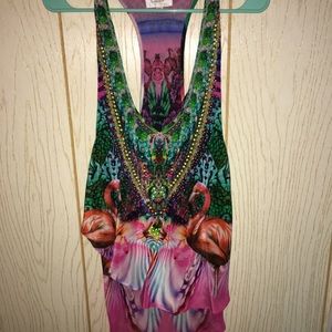 Multi colored flamingo top